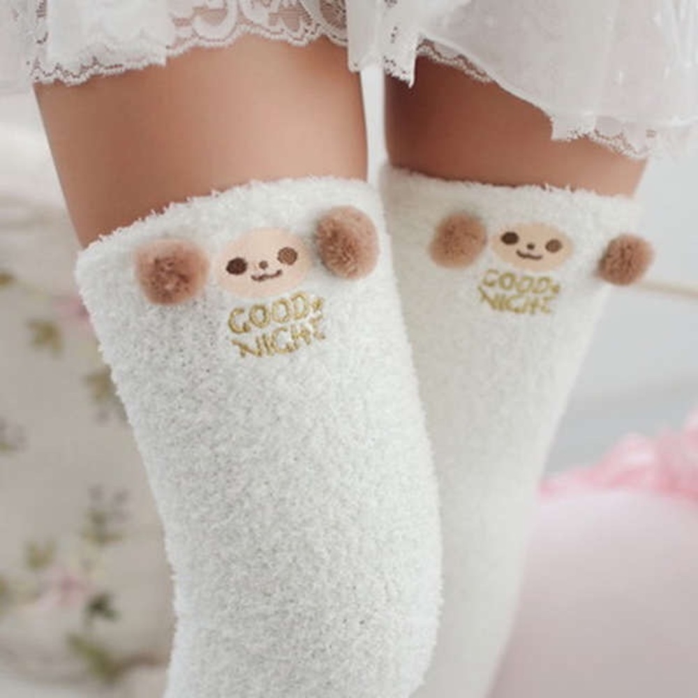 🌟 Kawaii Fleece Thigh-High Socks 🌟 Good Night 🌟